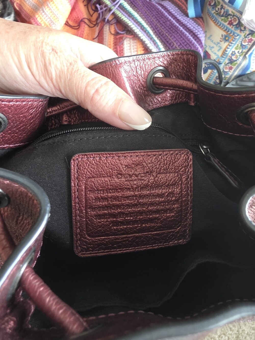 Coach "Baby Mickie" Metallic Garnet Red Drawstring  Bucket Bag - Picture 3 of 10
